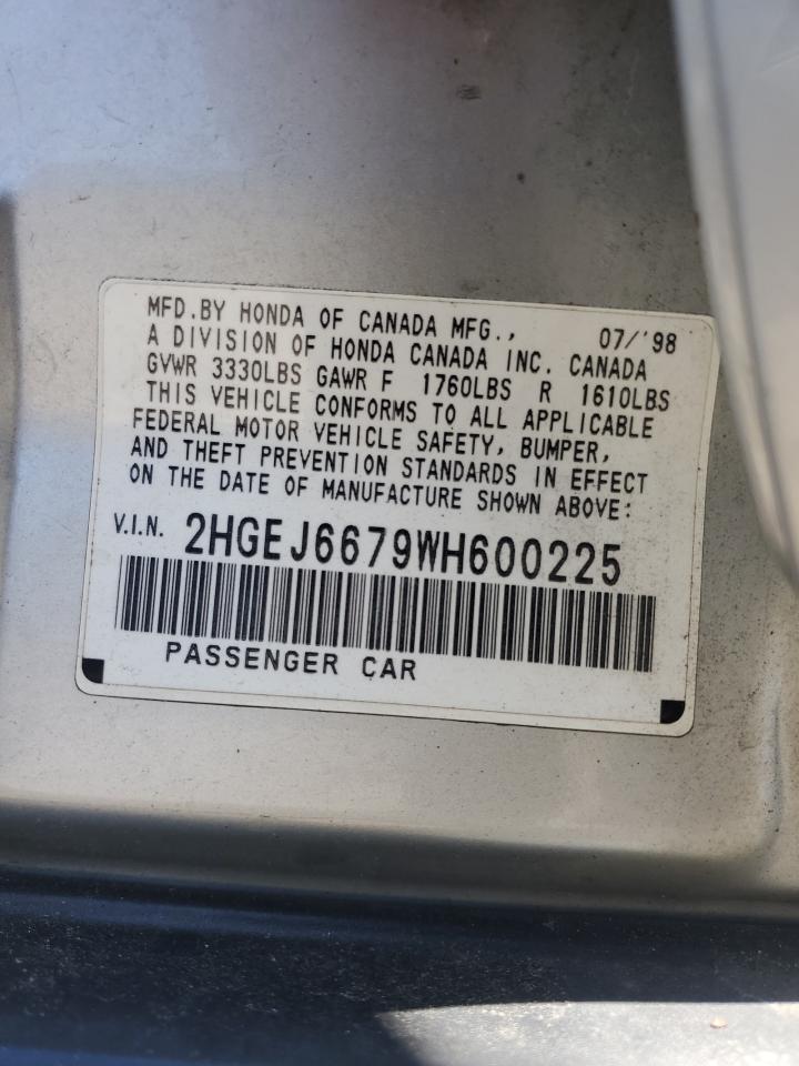 1998 Honda Civic Lx VIN: 2HGEJ6679WH600225 Lot: 60785975