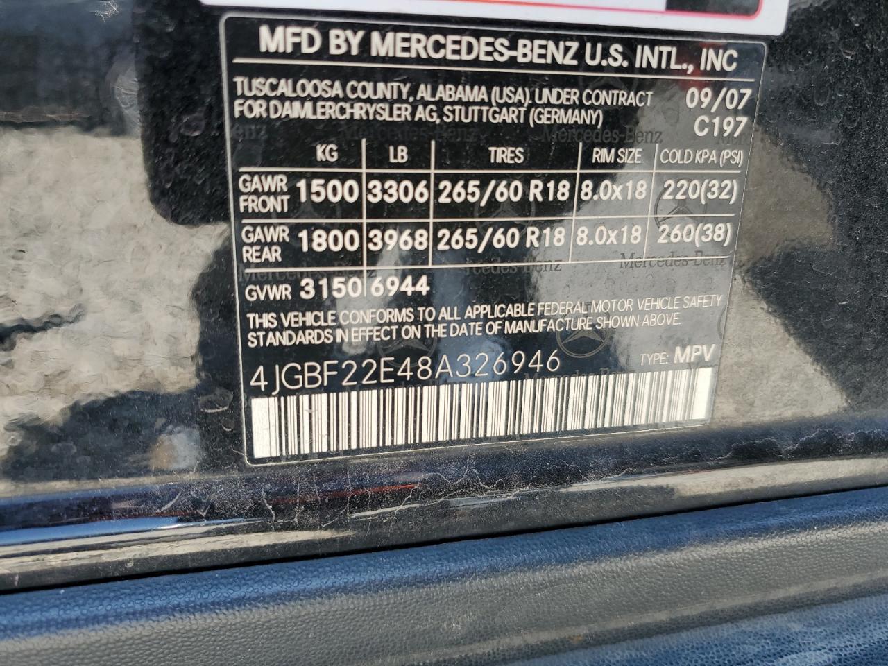 2008 Mercedes-Benz Gl 320 Cdi VIN: 4JGBF22E48A326946 Lot: 59419865