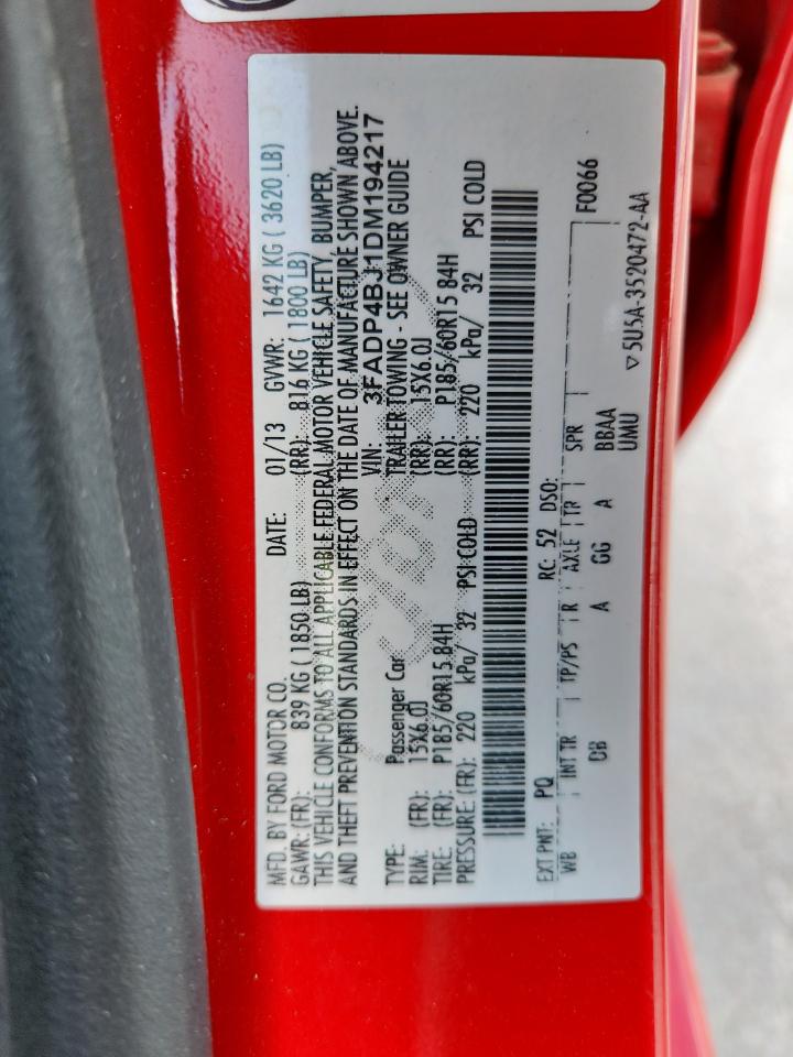 2013 Ford Fiesta Se VIN: 3FADP4BJ1DM194217 Lot: 62579935