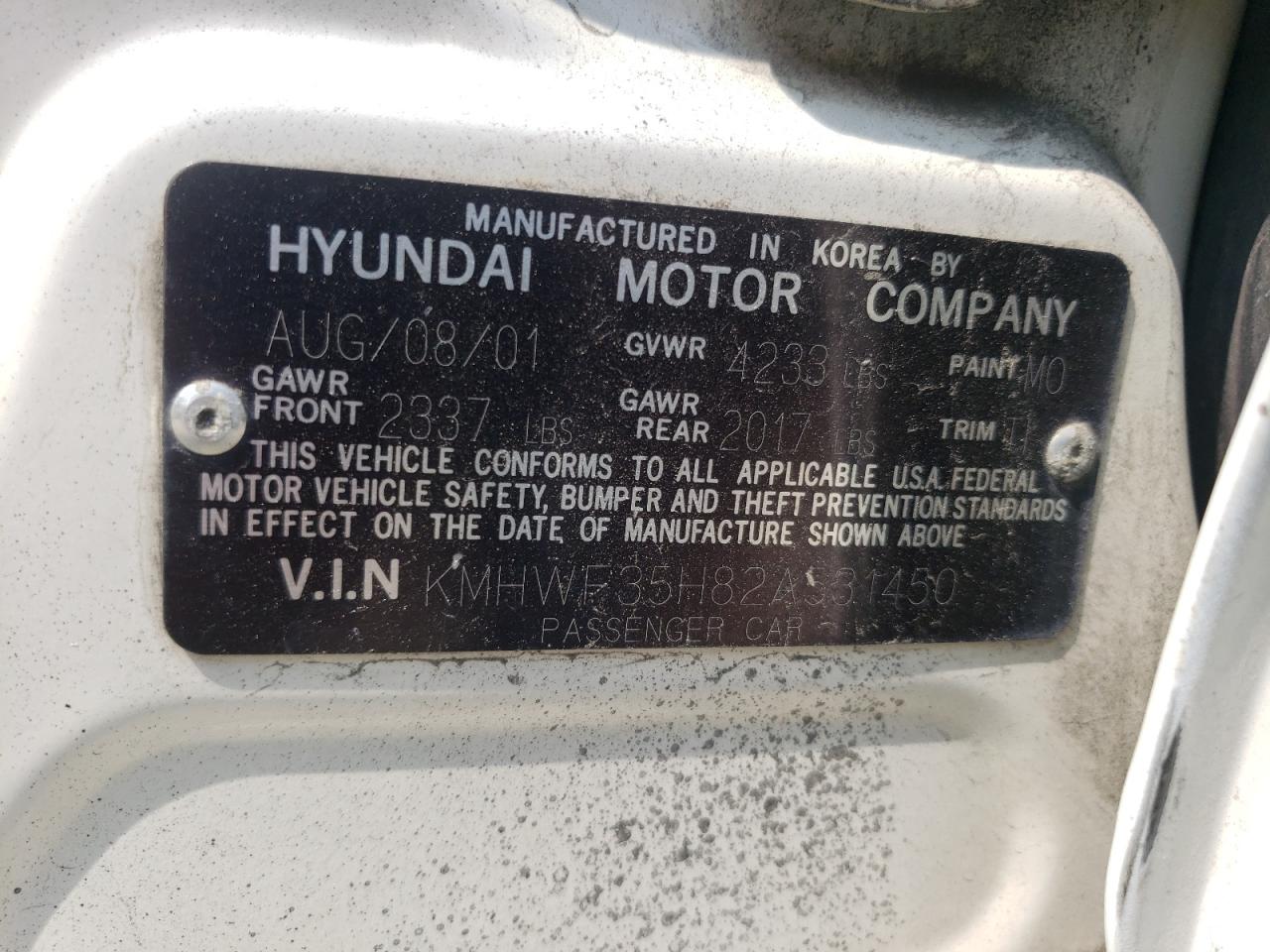 2002 Hyundai Sonata Gls VIN: KMHWF35H82A531450 Lot: 60841305