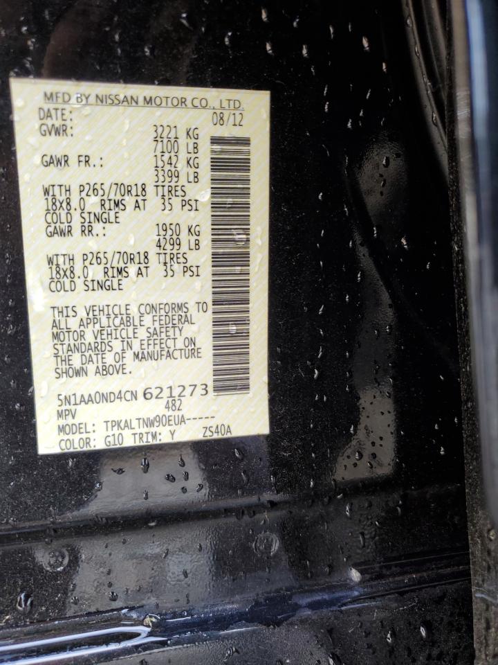 2012 Nissan Armada Sv VIN: 5N1AA0ND4CN621273 Lot: 61675145