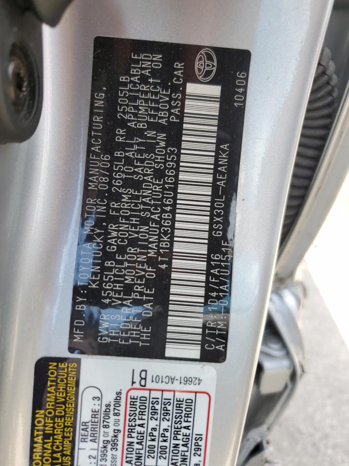 2006 Toyota Avalon Xl VIN: 4T1BK36B46U166953 Lot: 62857315