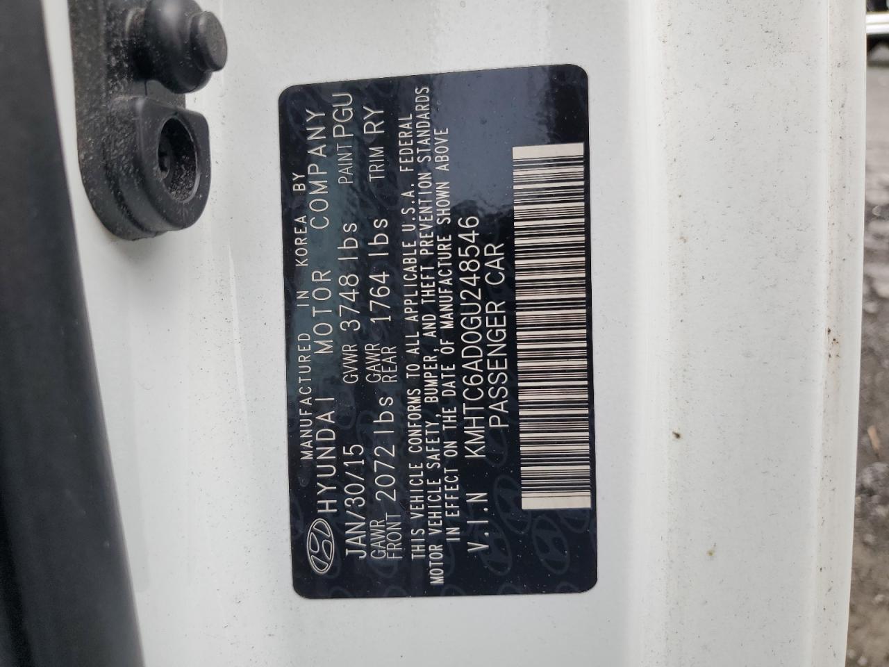 2016 Hyundai Veloster VIN: KMHTC6AD0GU248546 Lot: 60988055