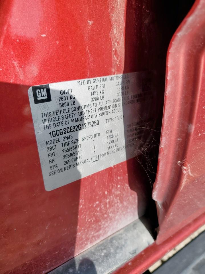 2016 Chevrolet Colorado Lt VIN: 1GCGSCE32G1273250 Lot: 61654785