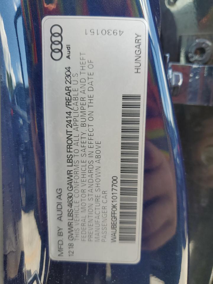 2019 Audi A3 Premium VIN: WAUBEGFF0K1017700 Lot: 61248285