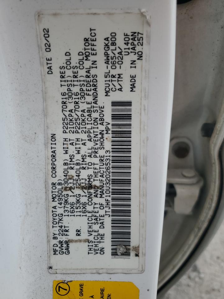 2002 Lexus Rx 300 VIN: JTJHF10U320265313 Lot: 60662285