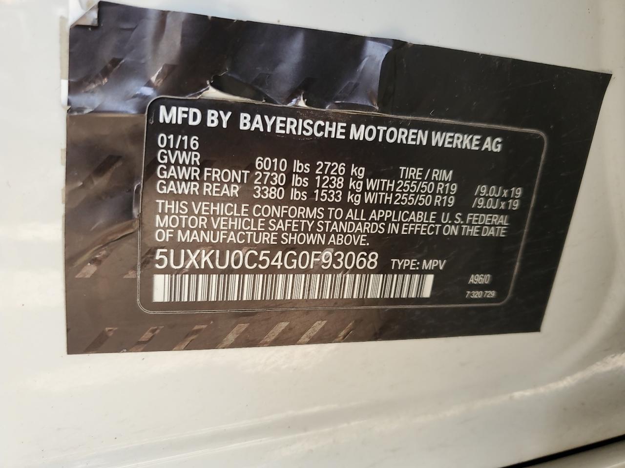 2016 BMW X6 Sdrive35I VIN: 5UXKU0C54G0F93068 Lot: 62855755