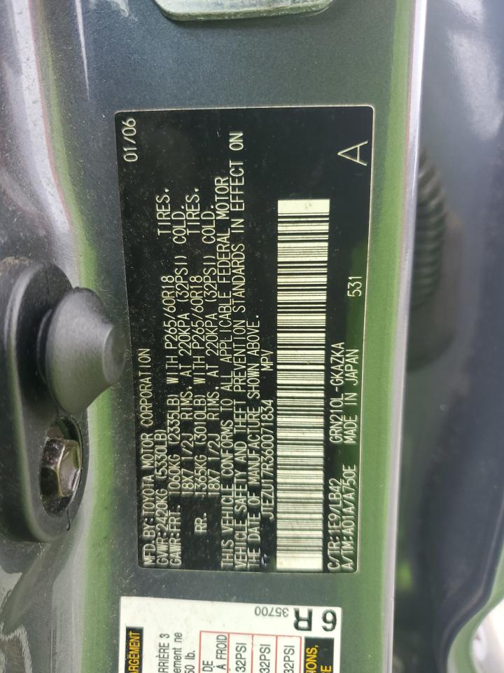 2006 Toyota 4Runner Limited VIN: JTEZU17R360071834 Lot: 59729105