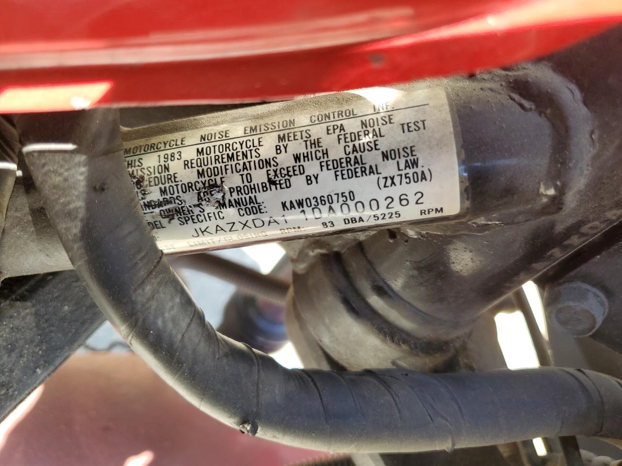 jkazxda11da000262 JKAZXDA11DA000262 1983 Kawasaki Zx750 A