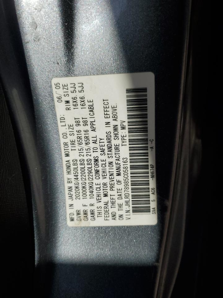 2005 Honda Cr-V Se VIN: JHLRD78985C058163 Lot: 57893495