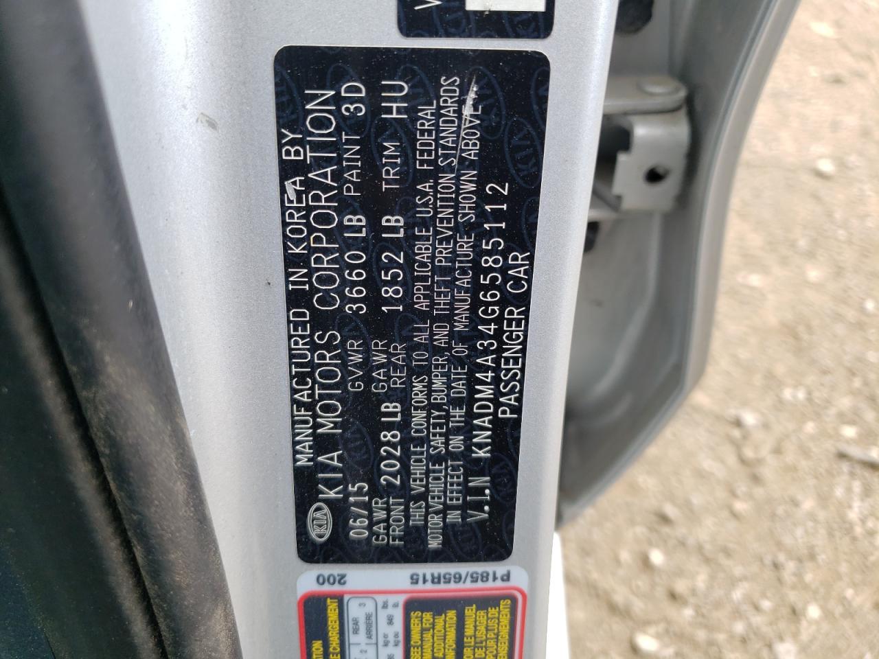 2016 Kia Rio Lx VIN: KNADM4A34G6585112 Lot: 62728645