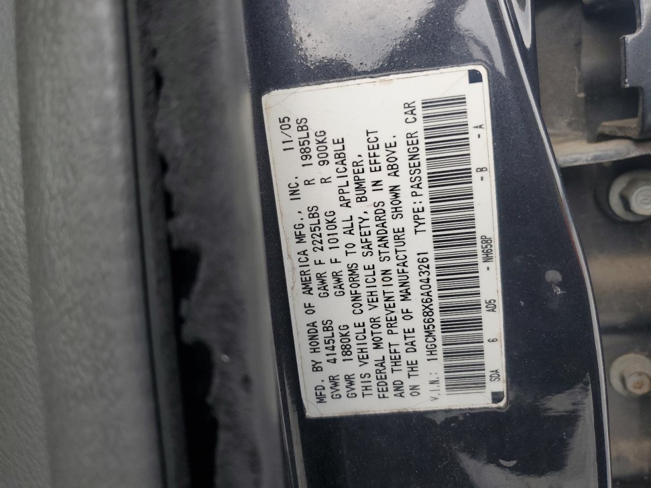 2006 Honda Accord Ex VIN: 1HGCM568X6A043261 Lot: 62851745