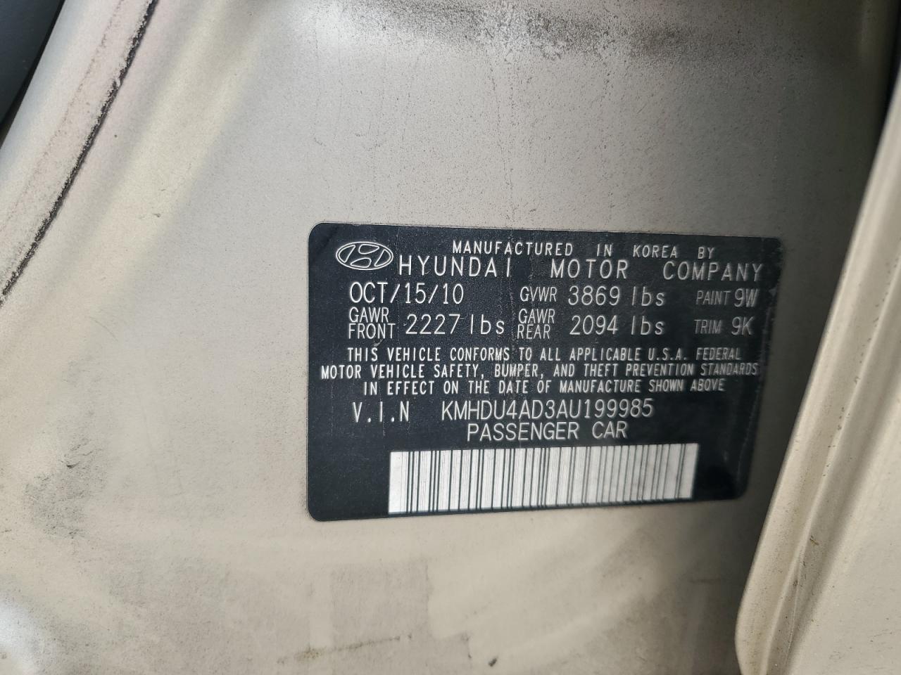 2010 Hyundai Elantra Blue VIN: KMHDU4AD3AU199985 Lot: 62904885