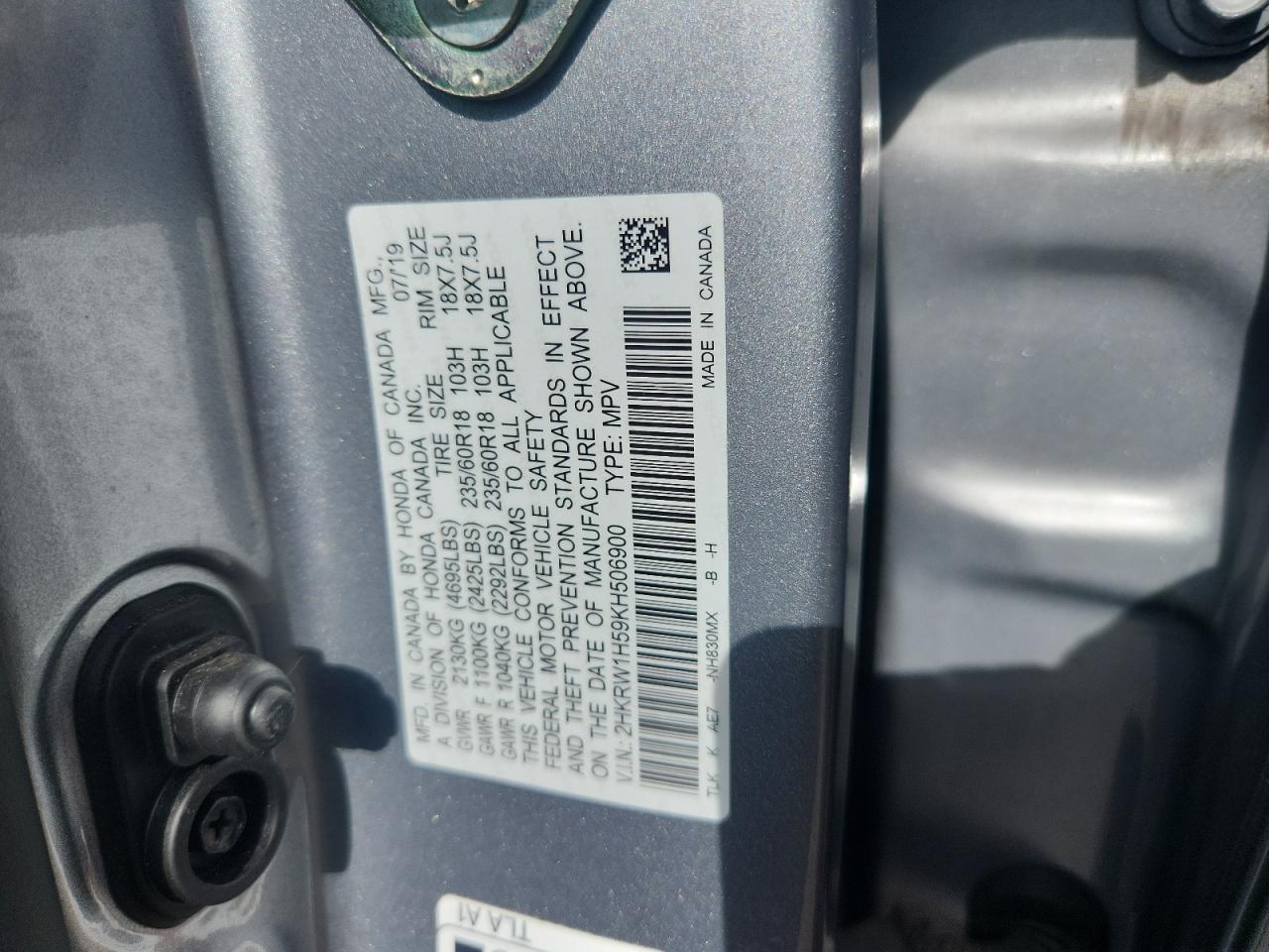 2019 Honda Cr-V Ex VIN: 2HKRW1H59KH506900 Lot: 62832055
