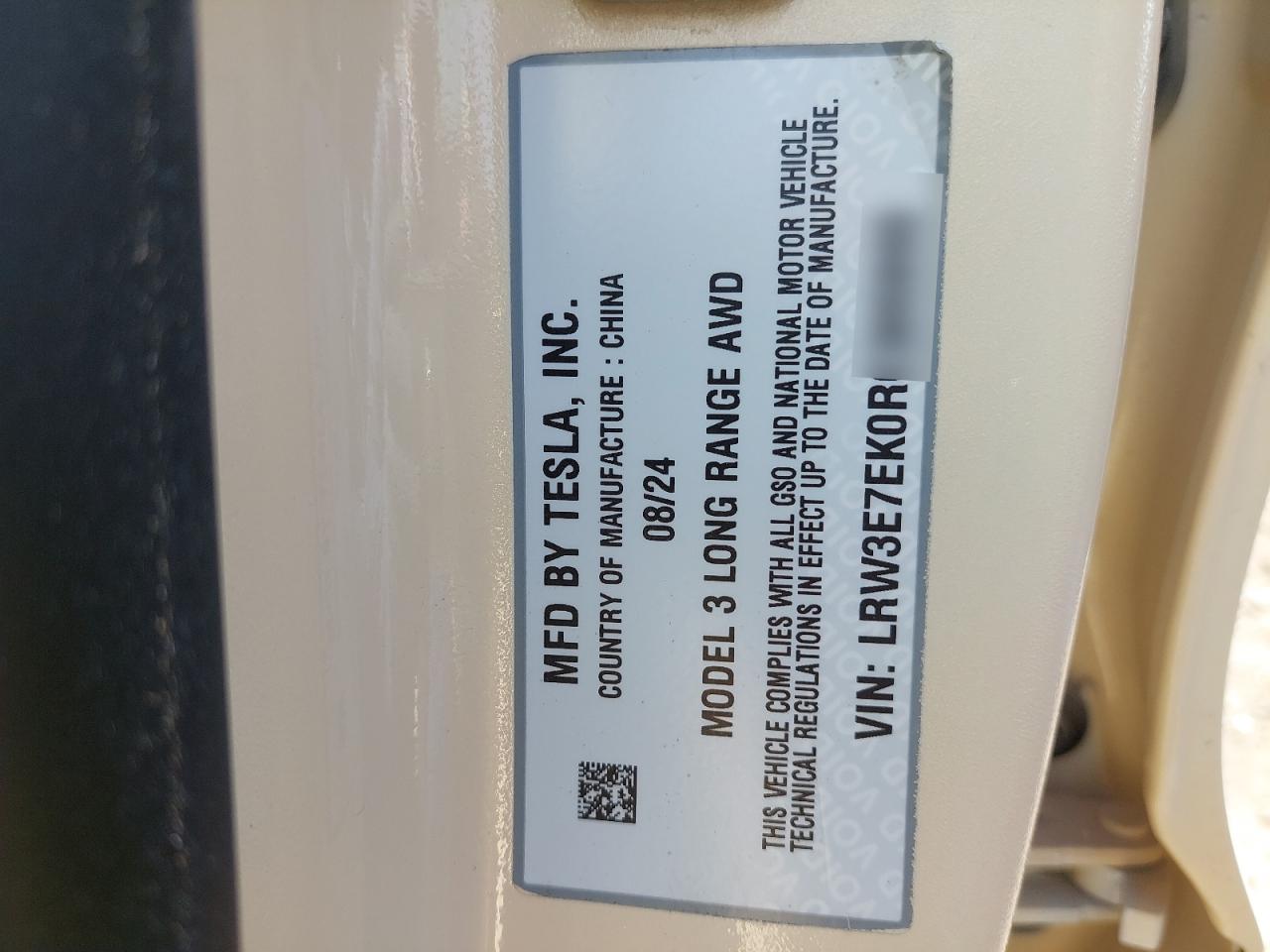 LRW3E7EK0RC300860 - 2024 Tesl MODEL 3 - #59241175
