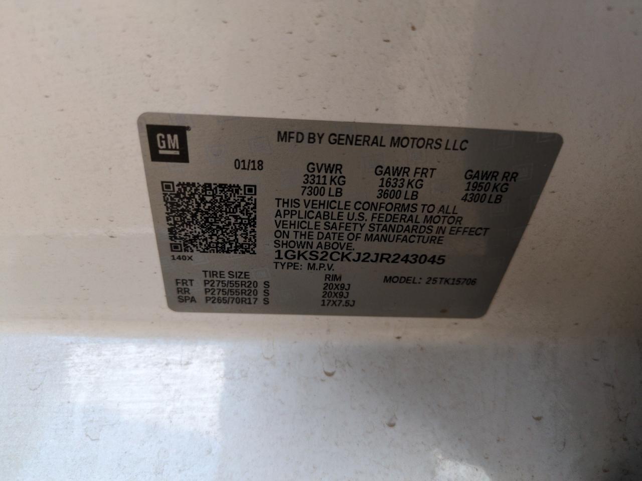 2018 GMC Yukon Denali VIN: 1GKS2CKJ2JR243045 Lot: 62237115