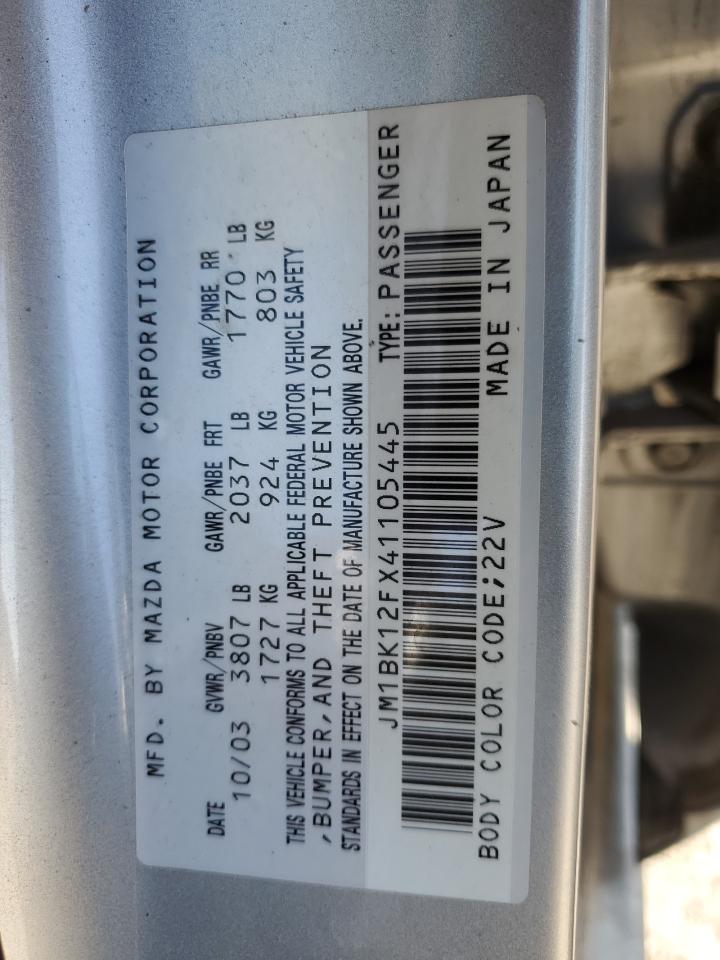 2004 Mazda 3 I VIN: JM1BK12FX41105445 Lot: 58930825