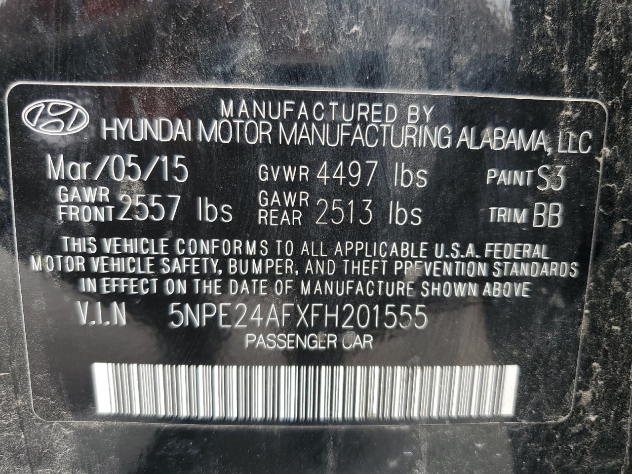 2015 Hyundai Sonata Se VIN: 5NPE24AFXFH201555 Lot: 59984645