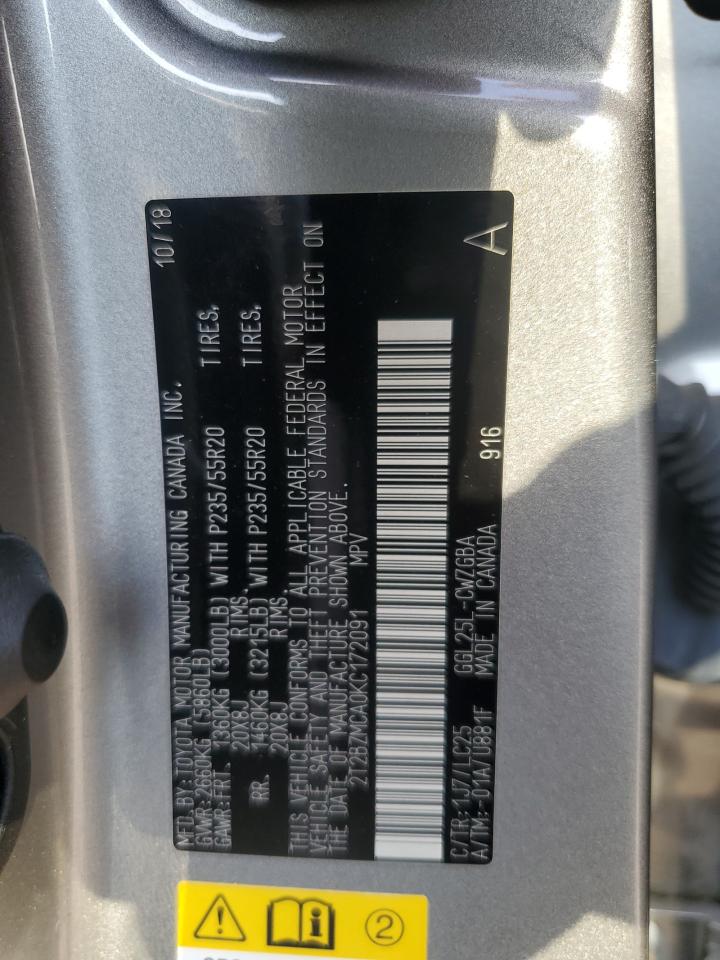2019 Lexus Rx 350 Base VIN: 2T2BZMCA0KC172091 Lot: 61464075