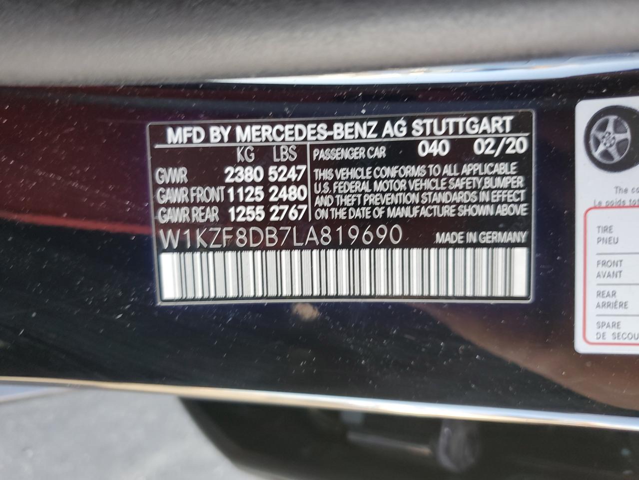 2020 Mercedes-Benz E 350 VIN: W1KZF8DB7LA819690 Lot: 61456535