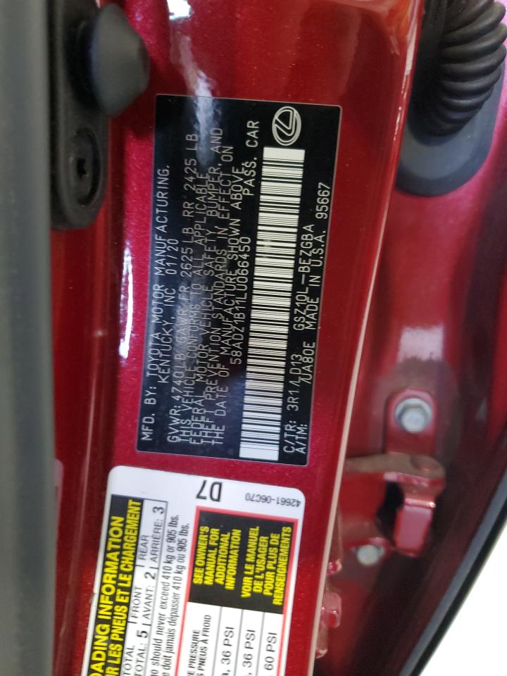 2020 Lexus Es 350 VIN: 58ADZ1B11LU066450 Lot: 62430835