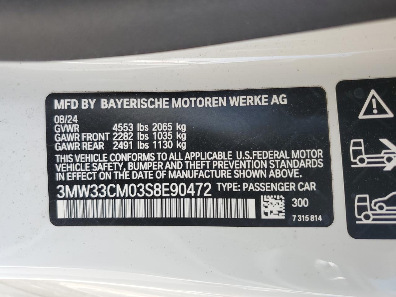 2025 BMW 230Xi VIN: 3MW33CM03S8E90472 Lot: 62705105
