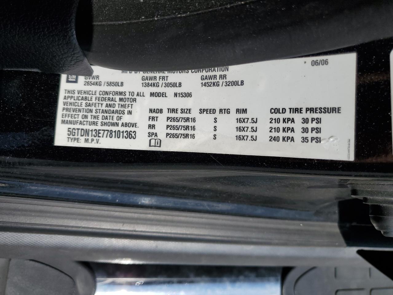 2007 Hummer H3 VIN: 5GTDN13E778101363 Lot: 61795975