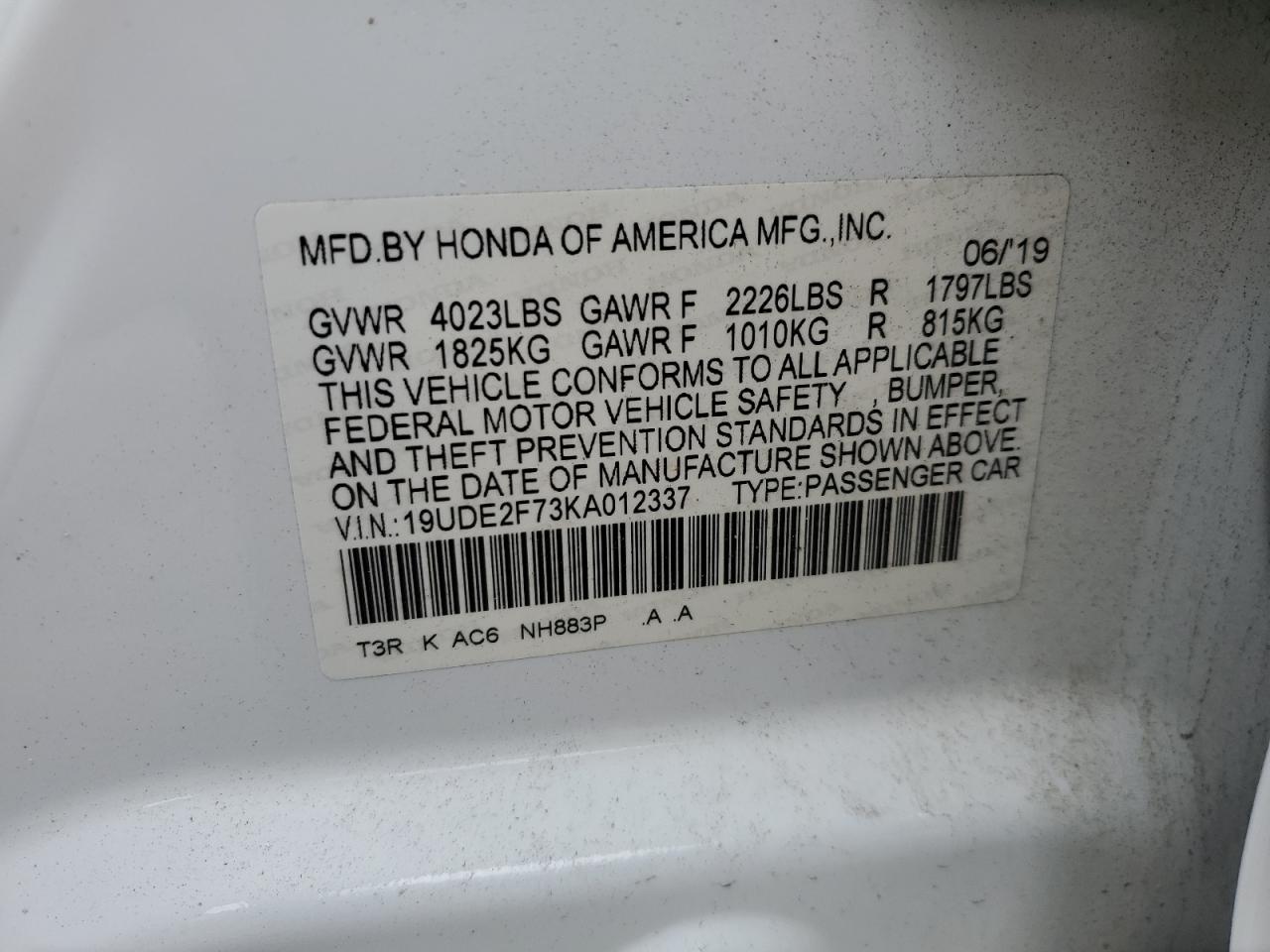 2019 Acura Ilx Premium VIN: 19UDE2F73KA012337 Lot: 60401005