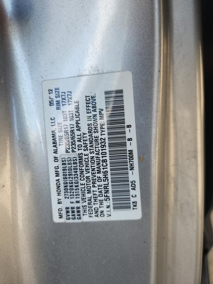 2012 Honda Odyssey Exl VIN: 5FNRL5H61CB101932 Lot: 63145935