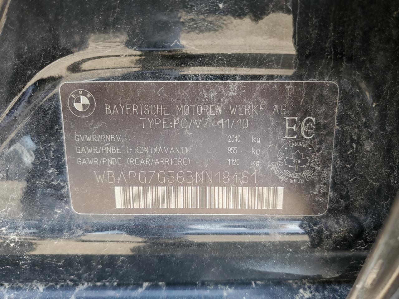 2011 BMW 323 I VIN: WBAPG7G56BNN18461 Lot: 61915395