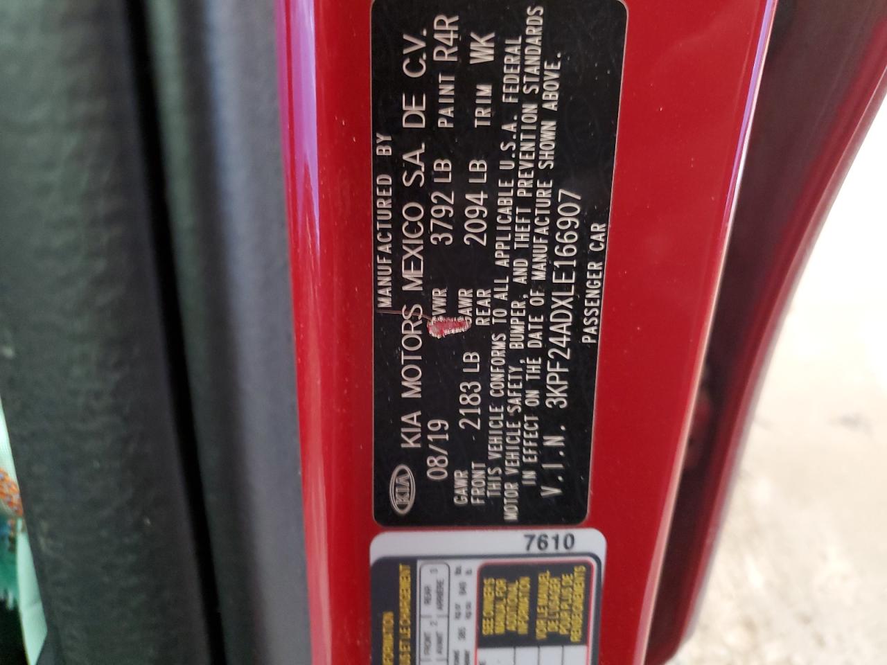 2020 Kia Forte Fe VIN: 3KPF24ADXLE166907 Lot: 62714815