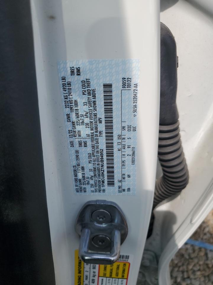 2022 Ford Escape Sel VIN: 1FMCU0KZ1NUB94952 Lot: 61589885