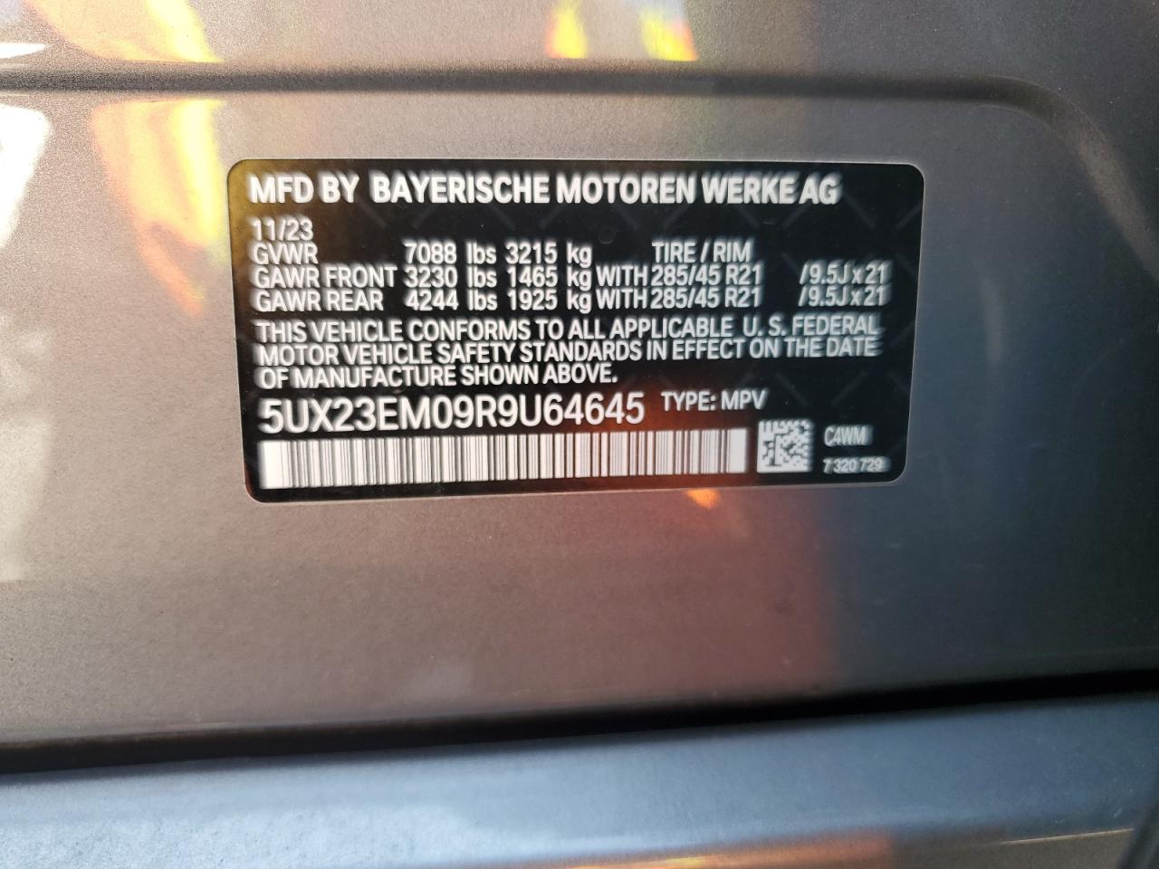 2024 BMW X7 xDrive40I VIN: 5UX23EM09R9U64645 Lot: 61895785