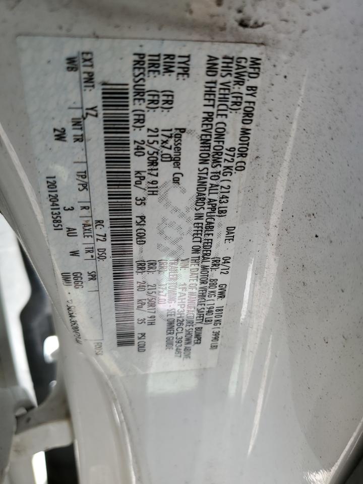 2012 Ford Focus Sel VIN: 1FAHP3H26CL393467 Lot: 62902365