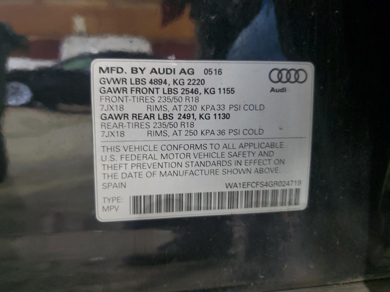 2016 Audi Q3 Premium Plus VIN: WA1EFCFS4GR024719 Lot: 62001785