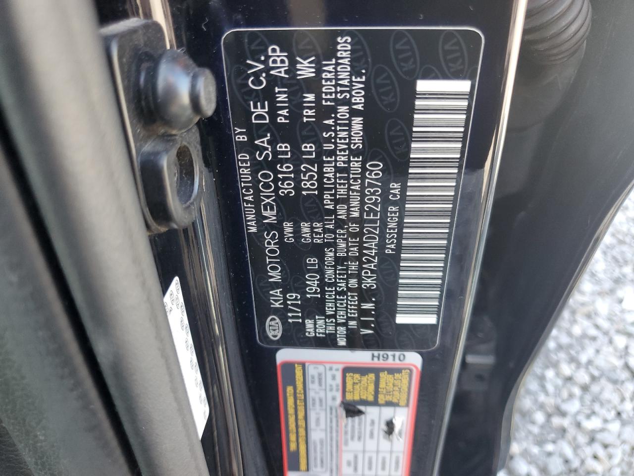2020 Kia Rio Lx VIN: 3KPA24AD2LE293760 Lot: 60797865
