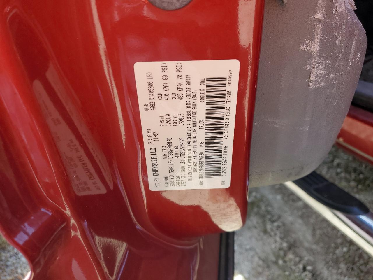 2008 Dodge Ram 2500 St VIN: 3D7KS28A88G174780 Lot: 62127625