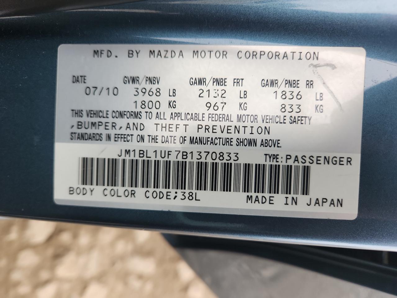 2011 Mazda 3 I VIN: JM1BL1UF7B1370833 Lot: 62610885