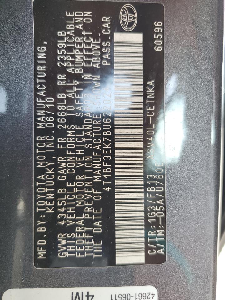 TOYOTA CAMRY 2011 VIN 4T1BF3EK7BU622024 photo 12