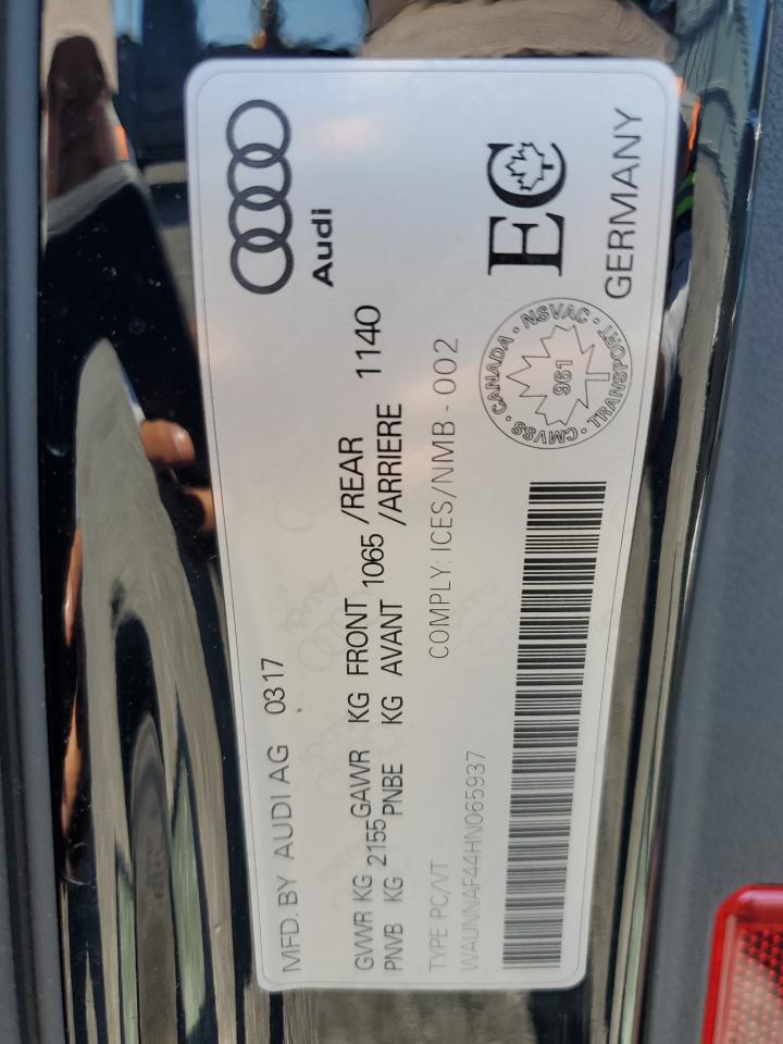2017 Audi A4 Premium VIN: WAUNNAF44HN065937 Lot: 61850665