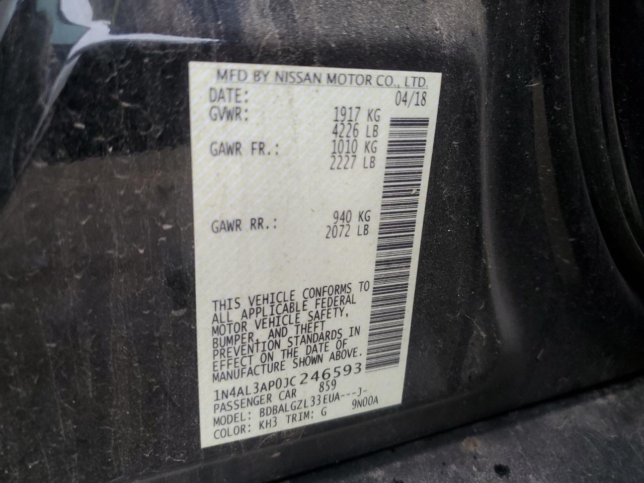 2018 Nissan Altima 2.5 VIN: 1N4AL3AP0JC246593 Lot: 62189805