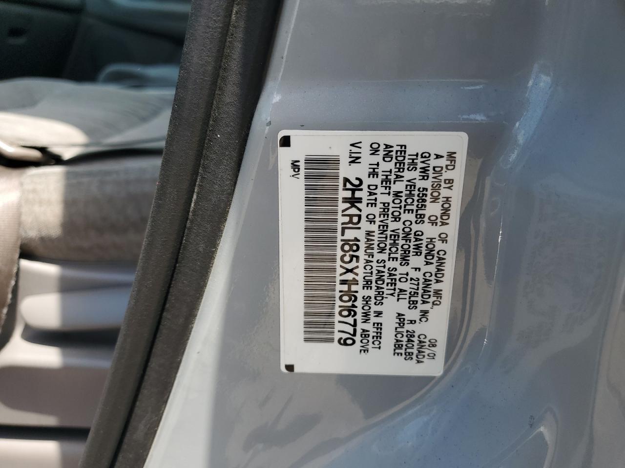 2001 Honda Odyssey Lx VIN: 2HKRL185X1H616779 Lot: 62356215