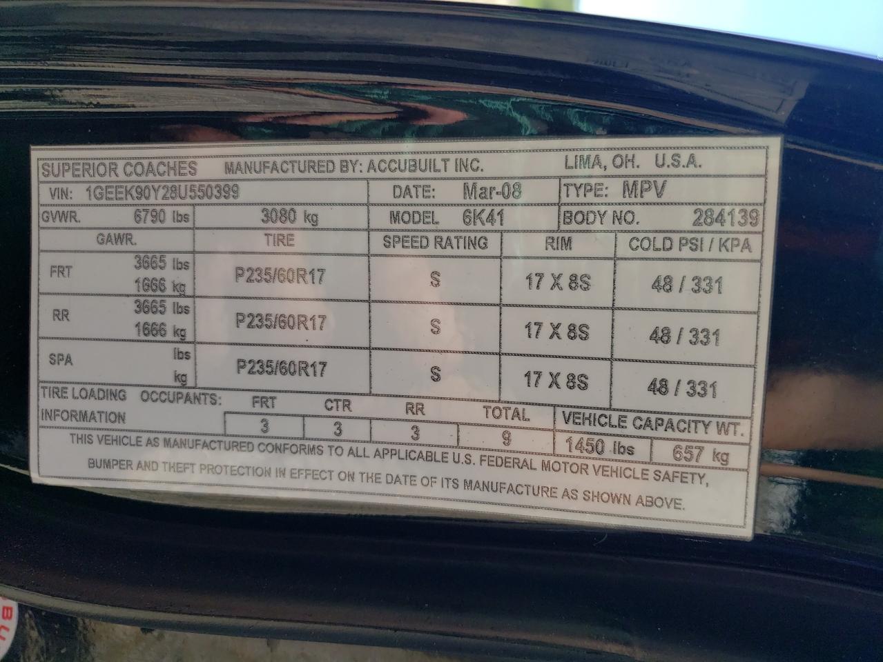 2008 Cadillac Professional Chassis VIN: 1GEEK90Y28U550399 Lot: 61980885