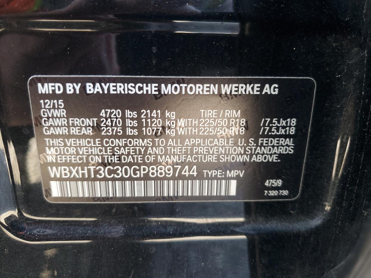 2016 BMW X1 xDrive28I VIN: WBXHT3C30GP889744 Lot: 61268695