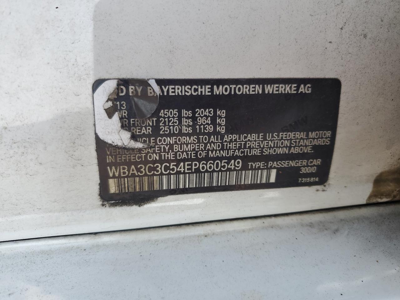 BMW 3 SERIES 2014 VIN WBA3C3C54EP660549 zdjęcie 12