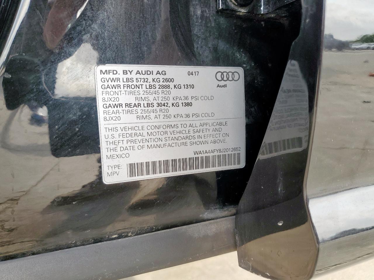2018 Audi Sq5 Premium Plus VIN: WA1A4AFY8J2012652 Lot: 61396805