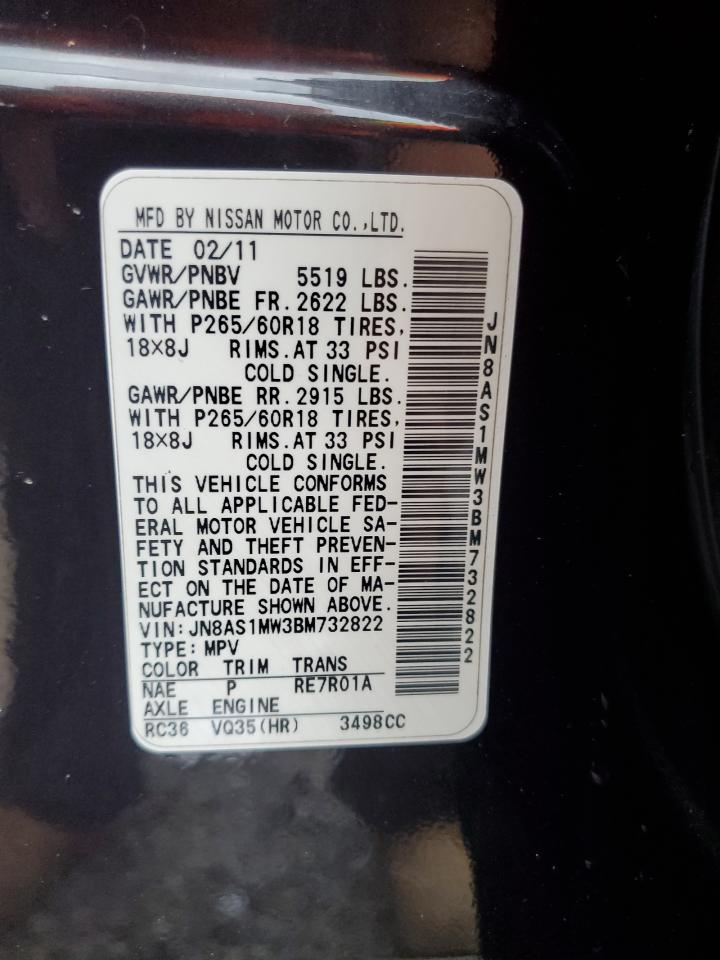 2011 Infiniti Fx35 VIN: JN8AS1MW3BM732822 Lot: 60936885