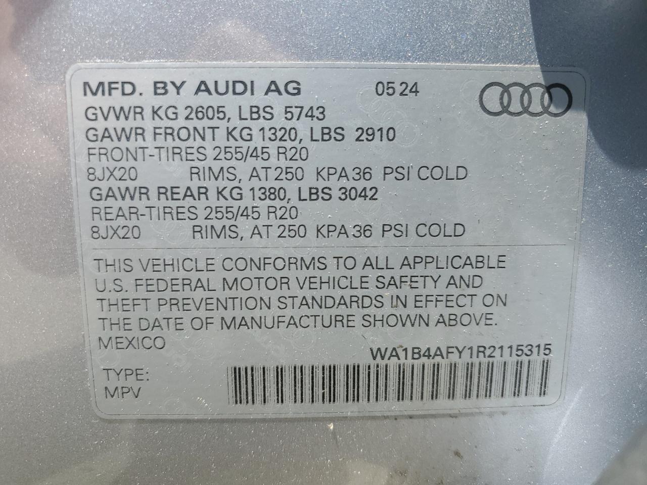 2024 Audi Sq5 Premium Plus VIN: WA1B4AFY1R2115315 Lot: 62541275