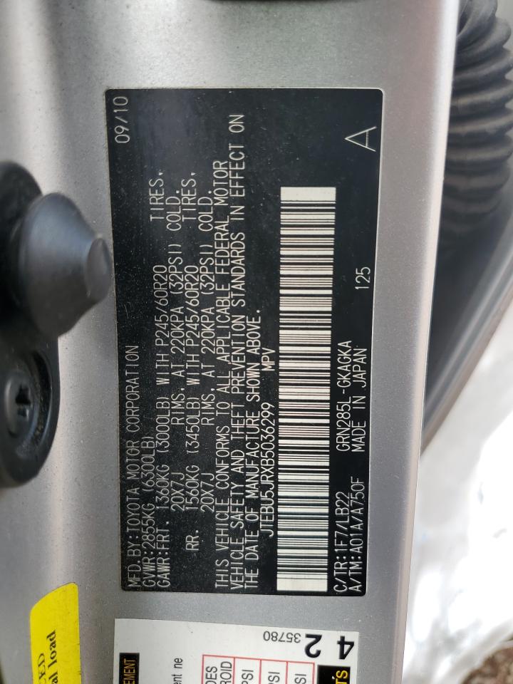 2011 Toyota 4Runner Sr5 VIN: JTEBU5JRXB5036299 Lot: 62197025
