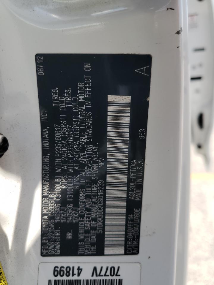 TOYOTA SIENNA 2012 VIN 5TDKA3DC7CS016239 zdjęcie 13
